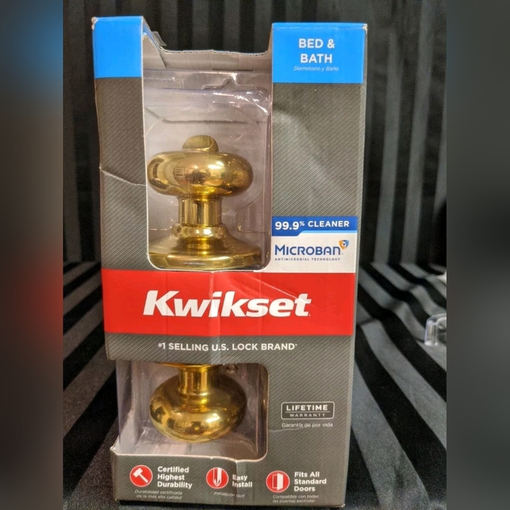 Kwikset Bed And Bath Standard Interior Door Knob With Lock Brass Finish